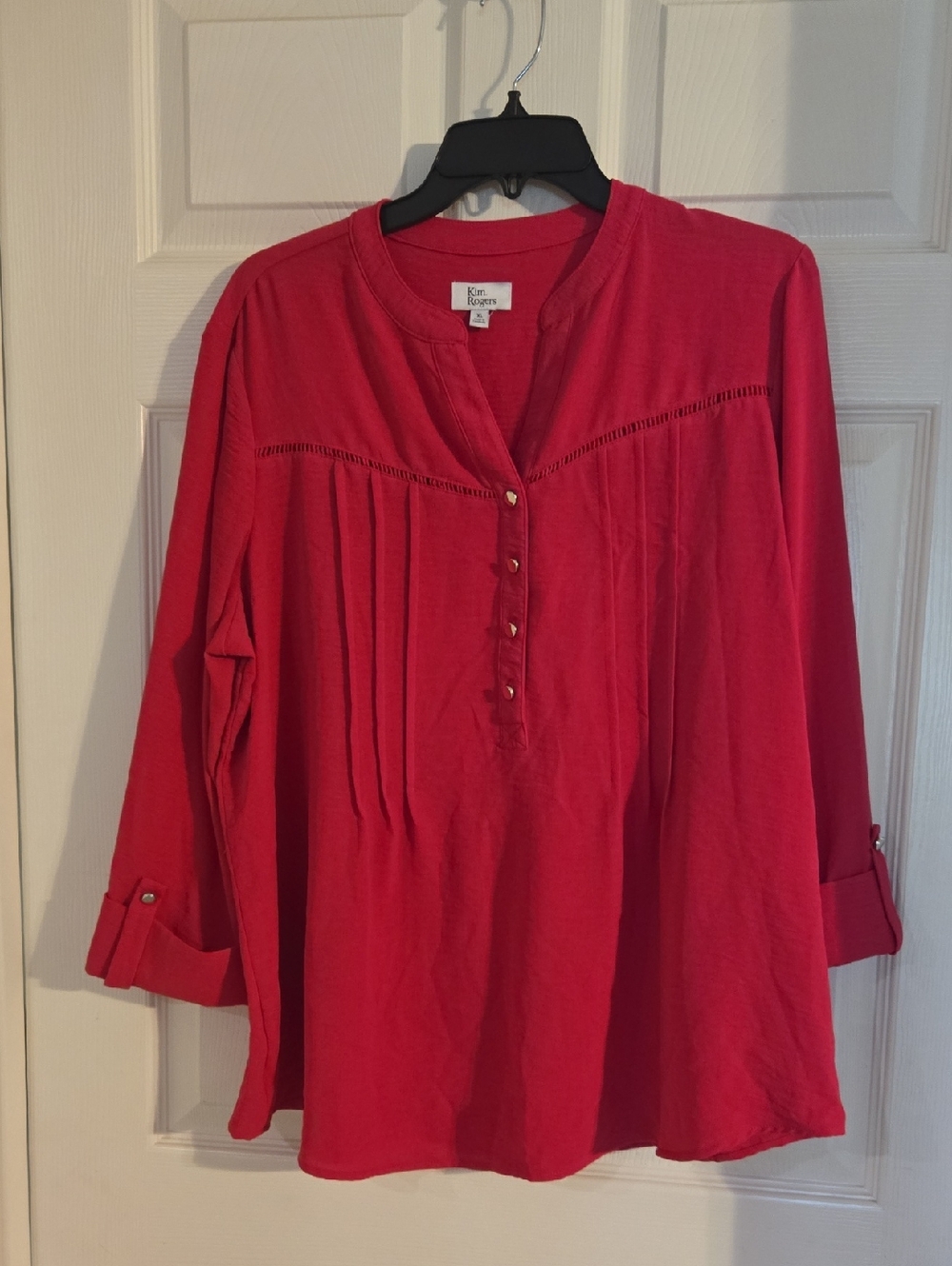 Karen Scott Dark Pink Pintuck Henley Top XL 3/4 Sleeve